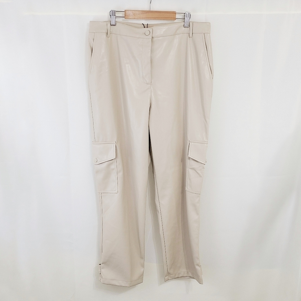Bailey 44 Cream Leather Cargo Pants With Snap Cuffs New Nwt